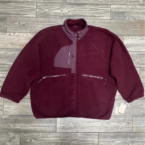 NWT Free People Movement x Hatch Hit The Slopes Fleece Jacket Medium Deep Maroon - Picture 3 of 15